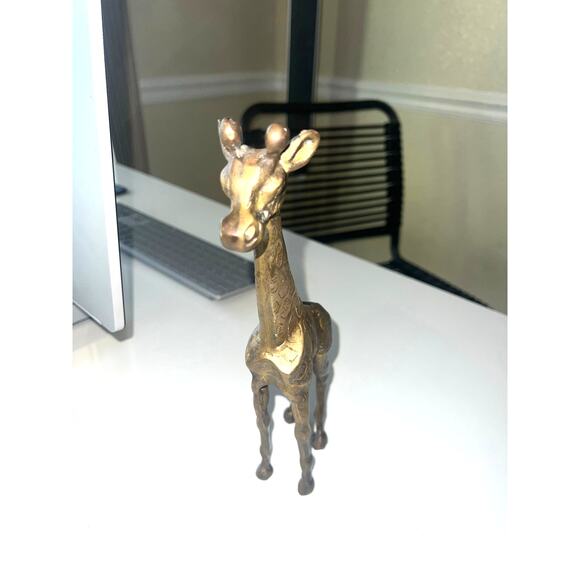 Vintage Mid Century Modern HEAVY Brass Giraffe Figurine 10" Statue - Picture 1 of 4